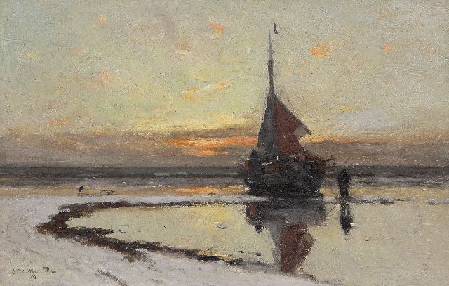 Morgenstjerne Munthe | Avondstemming  op het strand van Katwijk, olieverf op doek, 40,3 x 63,2 cm, gesigneerd l.o. en gedateerd '19