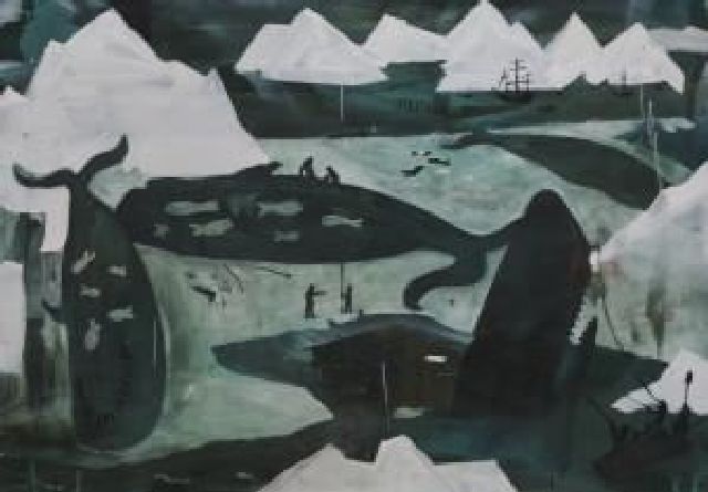 Derk Thijs | Walvisjacht, olieverf op doek, 135,0 x 190,0 cm
