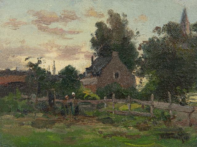 Willem Rip | Avondstond bij Hillesluis, olieverf op doek op paneel, 14,4 x 19,3 cm, gesigneerd r.o.