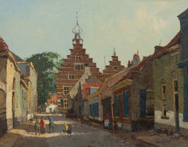 Leendert van der Vlist | Spelende kinderen in een straatje te Naarden, olieverf op doek, 28,5 x 35,5 cm, gesigneerd r.o.