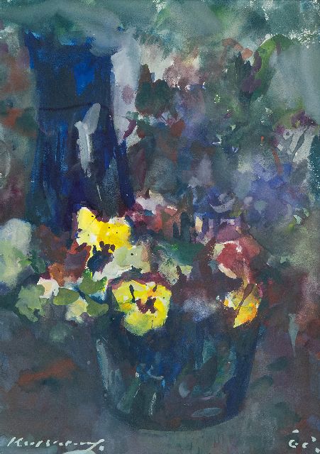 Kees Verwey | Viooltjes in een pot, aquarel op papier, 32,1 x 23,1 cm, gesigneerd l.o. en te dateren ca. '68