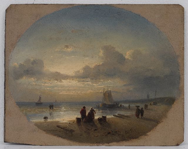Charles Leickert | Het uitladen van de vangst, olieverf op paneel, 25,3 x 32,0 cm, gesigneerd r.o.