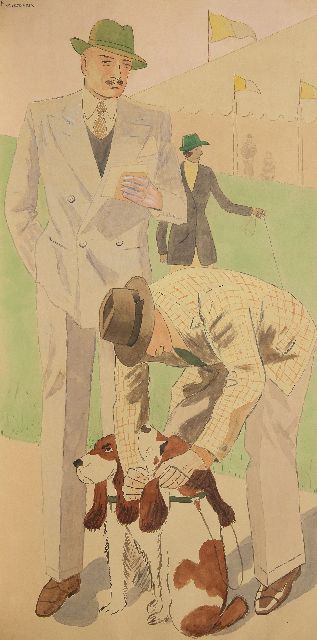 Piet van der Hem | Op de hondenshow, aquarel op papier, 127,4 x 68,0 cm, gesigneerd l.b.
