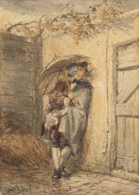 David Bles | 't Rendez-vous, inkt en aquarel op papier, 18,0 x 12,8 cm, gesigneerd l.o. en te dateren ca. 1856