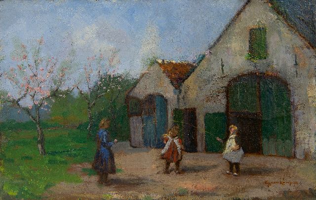 Bart van Kampen | Touwtje springen, olieverf op doek, 22,3 x 34,5 cm, gesigneerd r.o.