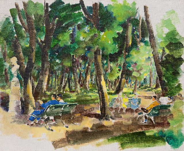 Dirk Kruizinga | Zomerdag in het park, olieverf op doek, 50,3 x 60,3 cm