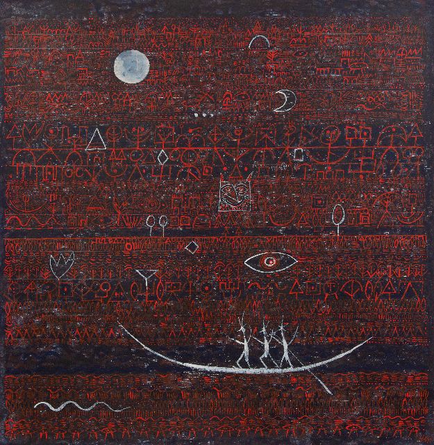 Hans Rudolf Strupler | Zonder titel, gemengde techniek op board, 75,1 x 72,9 cm, gesigneerd r.o. met initialen