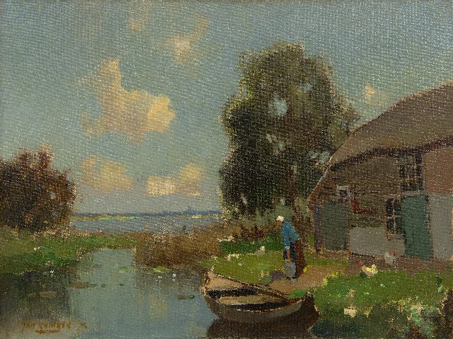 Knikker jr. J.S.  | Boerenerf aan een veenplas, olieverf op doek 30,5 x 40,4 cm, gesigneerd l.o. en gedateerd '75