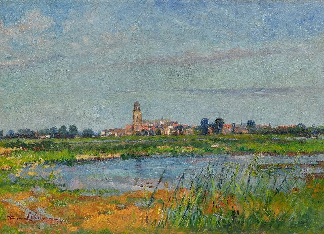 Anna Lehmann | Gezicht op Deventer met de Grote Kerk, olieverf op doek, 40,5 x 55,2 cm, gesigneerd l.o.