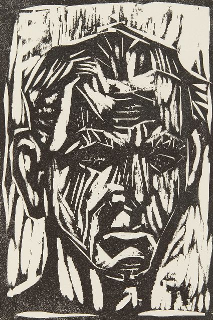 Dix W.H.O.  | Zelfportret, houtsnede 20,8 x 14,3 cm, te dateren 1960