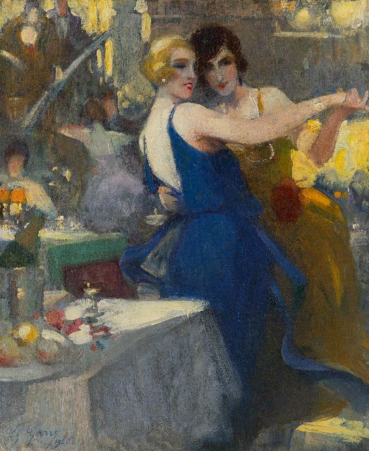 Charley Garry | Twee dansende vrouwen, olieverf op doek, 46,4 x 38,5 cm, gesigneerd l.o. en gedateerd 1920