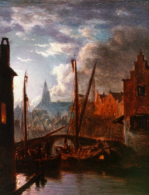 Jacob Abels | Aangemeerde zeilboten bij maanlicht, olieverf op paneel, 9,2 x 7,7 cm, gesigneerd r.o. initialen