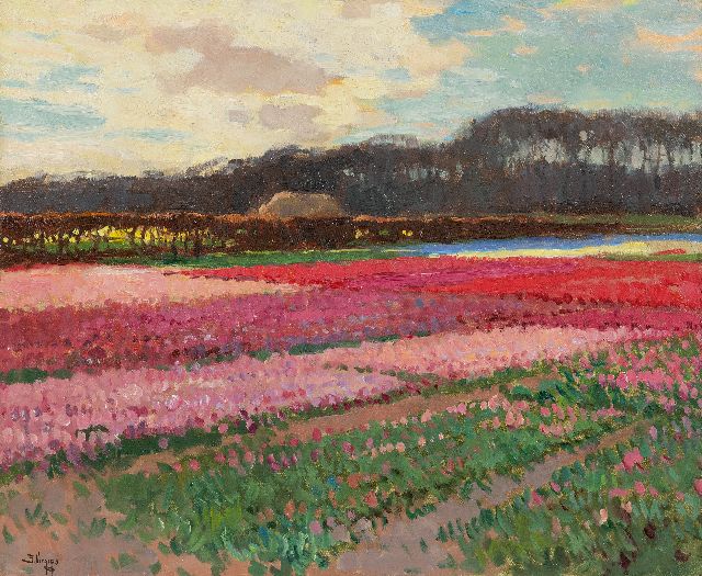 Ben Viegers | Bloeiende bollenvelden, olieverf op doek, 40,6 x 50,6 cm, gesigneerd l.o.