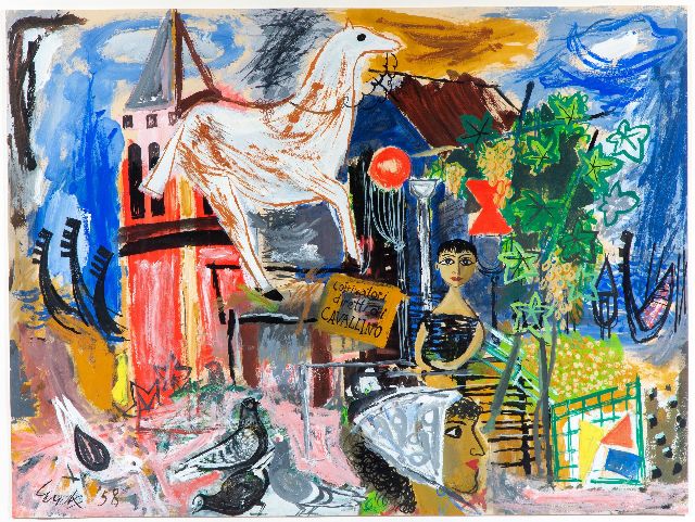 Charles Eyck | Druivenmarkt op de Piazzetta San Marco, gouache op papier, 73,2 x 87,5 cm, gesigneerd l.o. en gedateerd '58