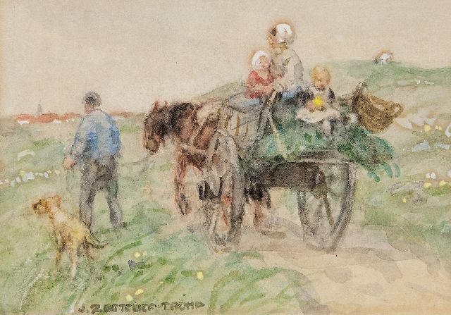 Jan Zoetelief Tromp | Huiswaarts door de duinen, aquarel op papier, 14,3 x 19,7 cm, gesigneerd l.o.