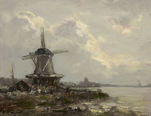 Louis Apol | Molen aan de Vliet, olieverf op doek, 25,3 x 32,5 cm, gesigneerd l.o.