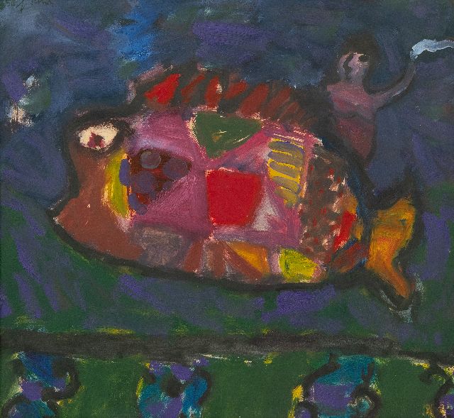 Eugène Brands | Vliegende vis, gouache en olieverf op papier, 45,9 x 49,1 cm, gesigneerd l.b. en gedateerd 3.58