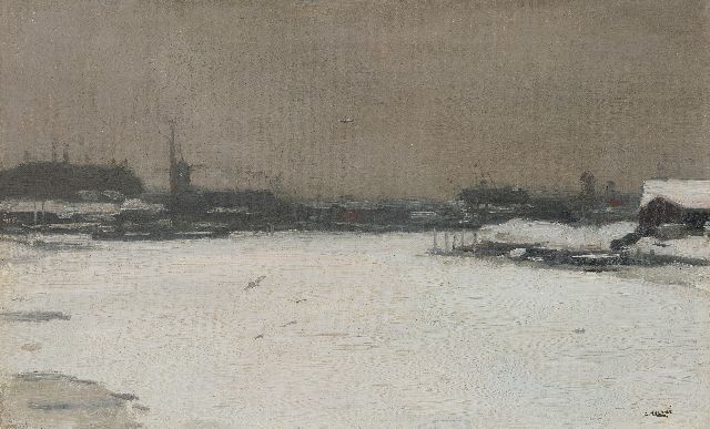 Cor Noltee | Riviergezicht in de winter, olieverf op doek, 30,5 x 49,2 cm, gesigneerd r.o.