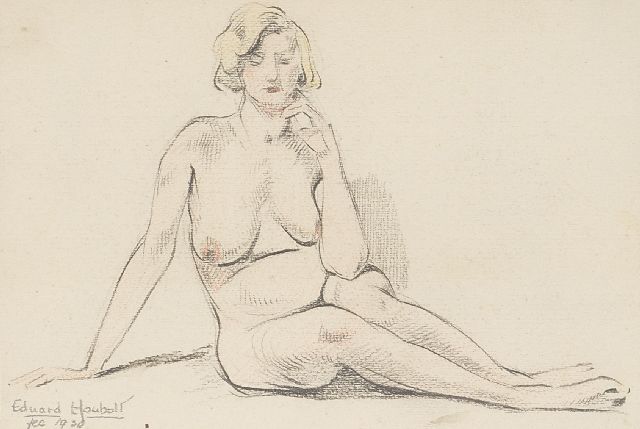 Eduard Houbolt | Zittend naakt, potlood en krijt op papier, 11,5 x 16,8 cm, gesigneerd l.o. en gedateerd '30