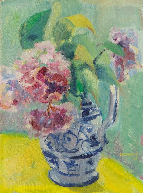 Hein Leemhuis | Bloemen in een kan, olieverf op doek, 40,2 x 30,0 cm, gesigneerd r.o. en gedateerd '45
