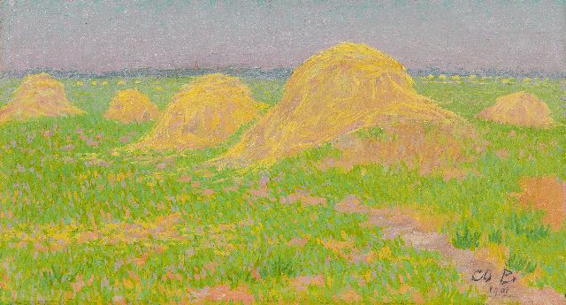 Co Breman | Hooischelven op 't land, olieverf op doek, 20,2 x 36,5 cm, gesigneerd r.o. met initialen en gedateerd 1901