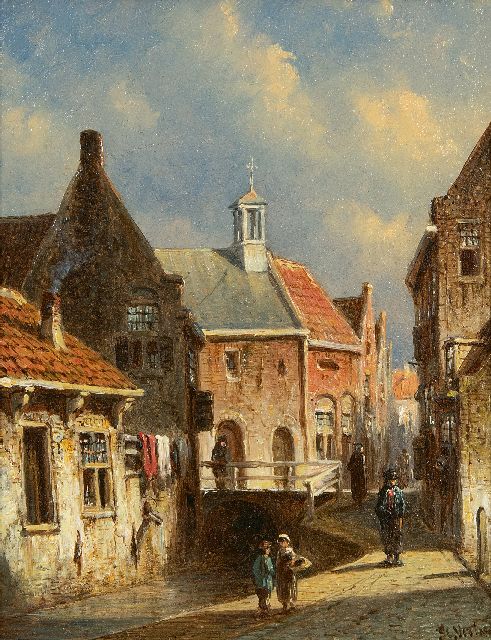 Petrus Gerardus Vertin | Gezicht op het Zakkendragershuisje en het Achterwater te Delfshaven, Rotterdam, olieverf op paneel, 19,0 x 15,0 cm, gesigneerd r.o.