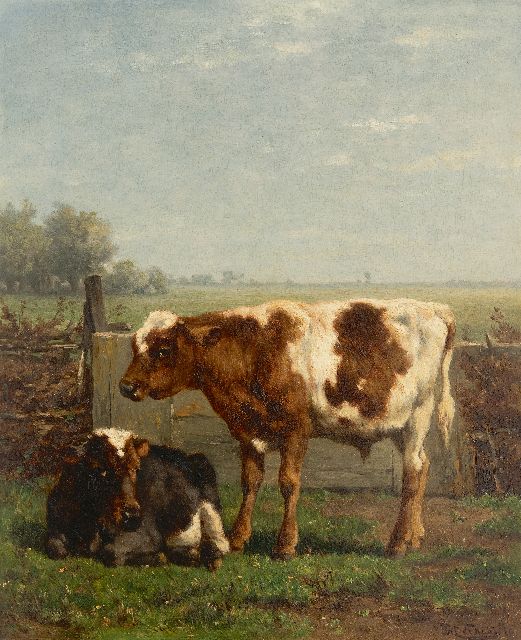 Jan de Haas | Twee pinken bij een hek, olieverf op paneel, 43,1 x 35,3 cm, gesigneerd r.o. en gedateerd '70
