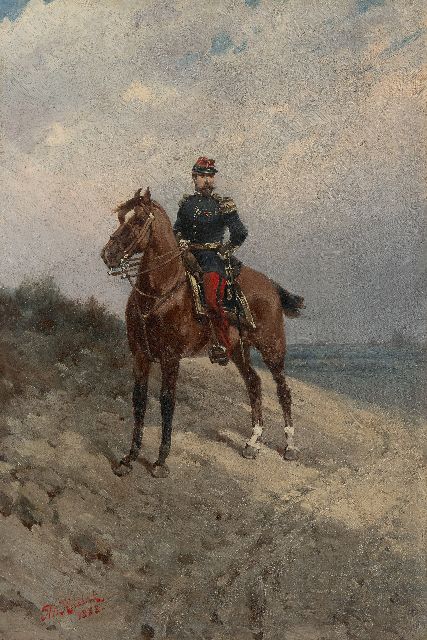 Hermanus Willem Koekkoek | Ruiterportret van een Franse infanterie-officier, olieverf op doek, 45,5 x 30,6 cm, gesigneerd l.o. en gedateerd 1888