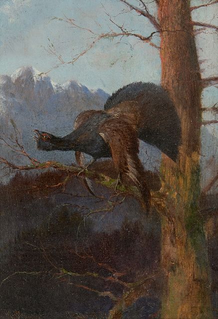 Max Hänger | Auerhaan naar links kijkend (uit een paar), olieverf op paneel, 19,2 x 13,2 cm, gesigneerd l.o.