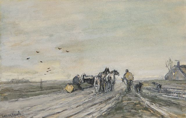Apol L.F.H.  | Winterlandschap met een mallejan, aquarel en gouache op papier 15,7 x 24,7 cm, gesigneerd l.o.
