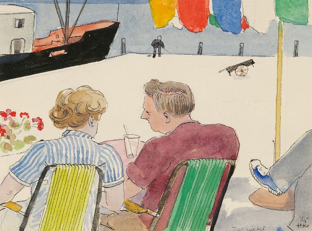 Harm Kamerlingh Onnes | Zeezicht, inkt en aquarel op papier, 13,4 x 18,0 cm, gesigneerd r.o. met monogram en gedateerd '65