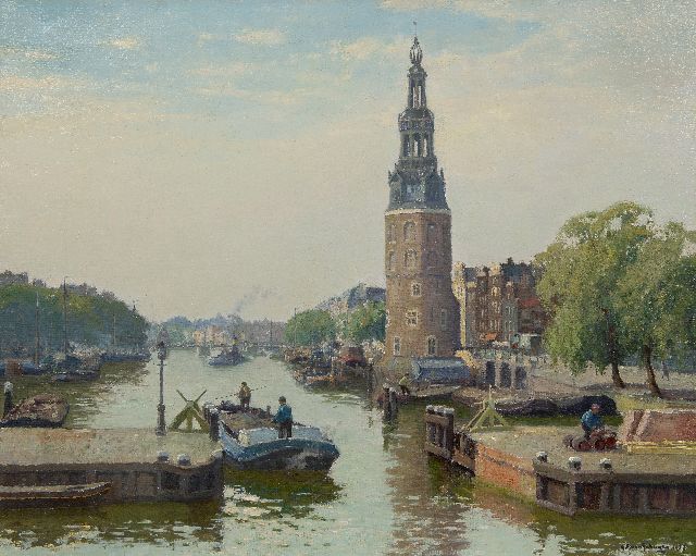 Schagen G.F. van | Gezicht op de Montelbaanstoren, Amsterdam, olieverf op doek 80,7 x 100,9 cm, gesigneerd r.o. en gedateerd 1937