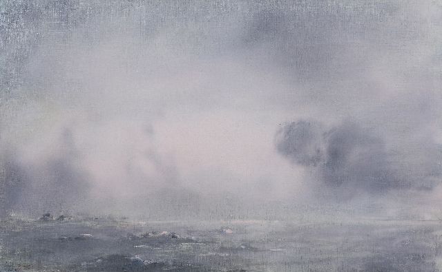 Jan Voerman sr. | Opkomende bui boven de IJssel, olieverf op doek, 38,5 x 61,4 cm, gesigneerd l.o. met initialen