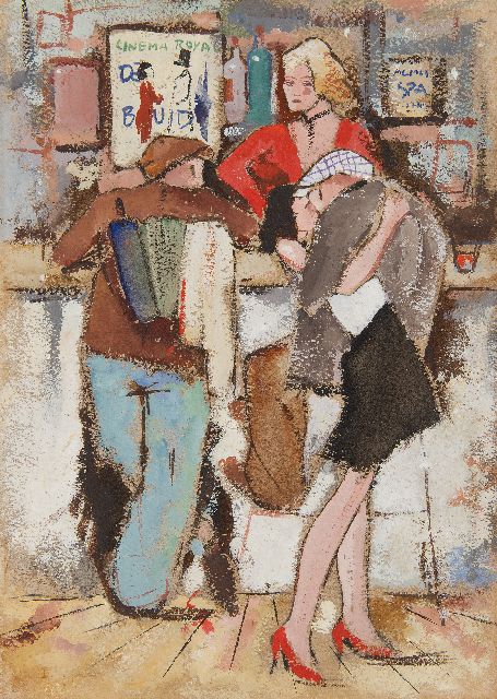 Rijlaarsdam J.  | Aan de bar, gouache op papier 33,1 x 24,1 cm, gesigneerd l.o. (vaag)