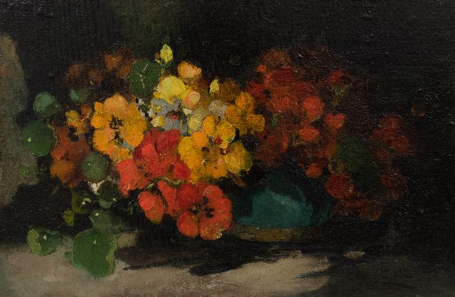 Gerard van Lerven | Oost-Indische kers in geglazuurde pot, olieverf op doek op paneel, 32,2 x 48,3 cm, gesigneerd r.o. en gedateerd 1907