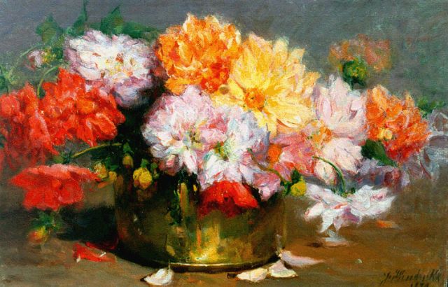 Josephina Hendrickx | Bloemstilleven met dahlia's, olieverf op doek, 48,7 x 73,7 cm, gesigneerd r.o. en gedateerd 1920