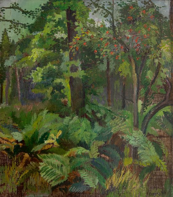 Jeanne Bieruma Oosting | Bosgezicht op landgoed Lauswolt, olieverf op doek, 64,9 x 56,9 cm, gesigneerd r.o. en gedateerd '44