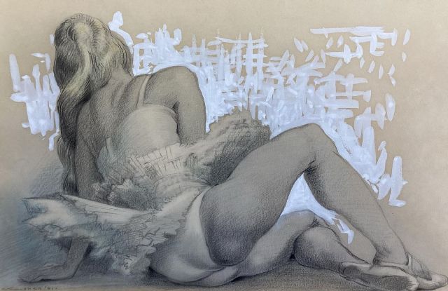 Ab Knupker | Rustende ballerina, krijt en gouache op papier, 28,5 x 40,7 cm, gesigneerd l.o. en gedateerd '61