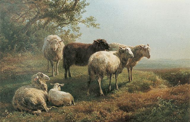 Jan Bedijs Tom | Schapen in romantisch landschap, olieverf op paneel, 22,0 x 32,2 cm, gesigneerd r.o. en gedateerd '67