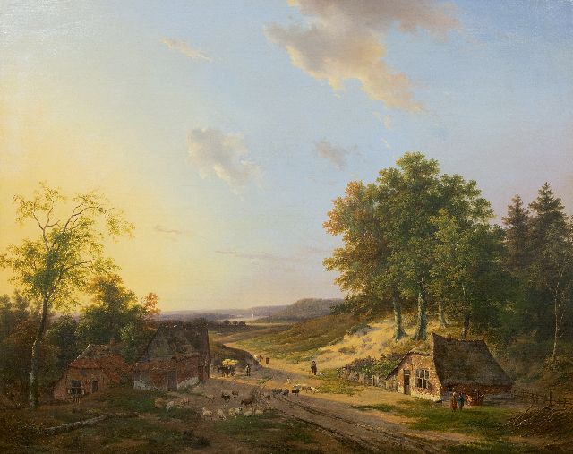 Andreas Schelfhout | Weids rivierlandschap met schaapherder en landvolk, olieverf op doek, 75,0 x 94,5 cm, gesigneerd l.o. en 1819