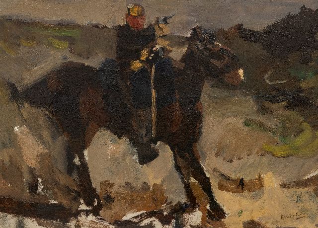 George Hendrik Breitner | Huzaar - met pistool - te paard, olieverf op paneel, 30,8 x 42,2 cm, gesigneerd r.o.