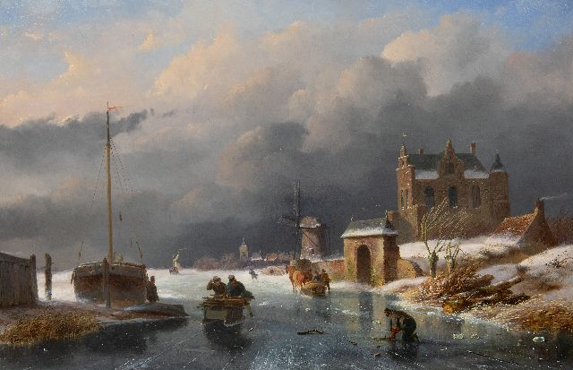 Nicolaas Roosenboom | IJsgezicht bij opkomende storm, olieverf op paneel, 49,1 x 75,1 cm, gesigneerd l.o. en zonder lijst