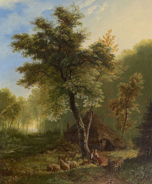 Willem Bodeman | Herderspaar met schapen bij een hut, olieverf op paneel, 58,6 x 49,0 cm, gesigneerd m.o. en gedateerd 1836