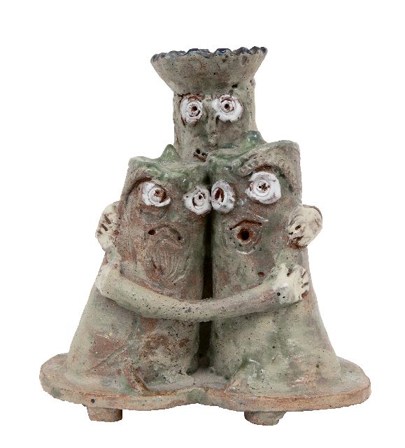 Harm Kamerlingh Onnes | Groepsknuffel, polychroom geglazuurd aardewerk, 16,5 x 15,0 cm, gesigneerd op de onderkant met monogram en stempel en gedateerd '81