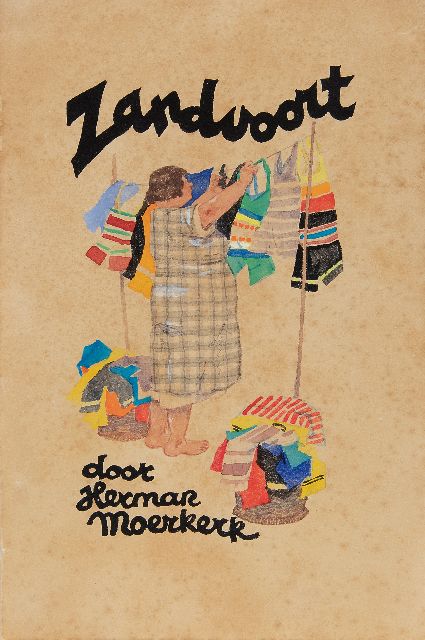Herman Moerkerk | Zandvoort: het drogen van handdoeken en badpakken, aquarel op papier, 17,0 x 25,5 cm, gesigneerd l.o.