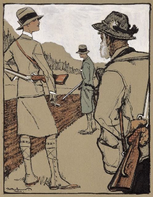 Karl Wolfgang Boehmer | Pauze tijdens de jacht, aquarel en gouache op papier, 23,0 x 17,6 cm, gesigneerd l.o.