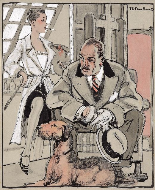 Karl Wolfgang Boehmer | Bij de portretschilder, aquarel en gouache op papier, 24,4 x 19,7 cm, gesigneerd r.b.