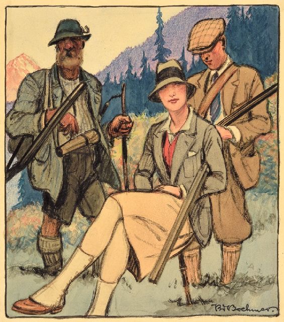 Karl Wolfgang Boehmer | Voorbereiding van de jacht, potlood en aquarel op papier, 21,6 x 18,7 cm, gesigneerd r.o. en gedateerd verso 25.6.26
