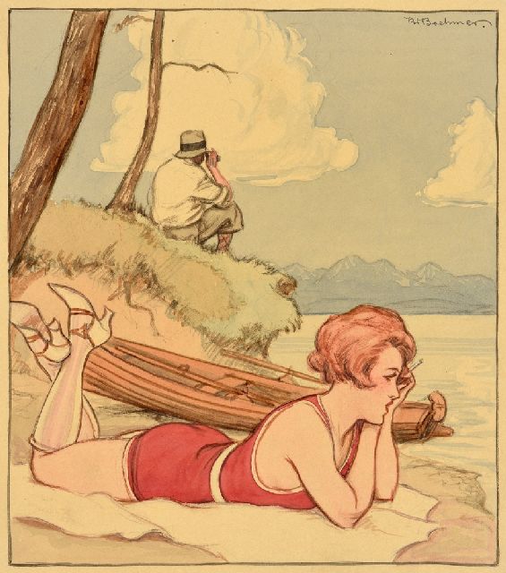 Karl Wolfgang Boehmer | Op het strand, potlood en aquarel op papier, 21,6 x 18,8 cm, gesigneerd r.b. en zonder lijst