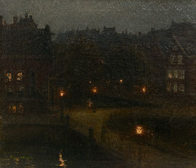 Jean Moeselagen | Avond aan de gracht, olieverf op doek, 46,2 x 52,6 cm, gesigneerd l.o. en zonder lijst